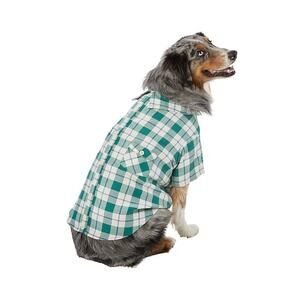 Top Paw Green and Blue Shacket Plaid Dog Shirt - S